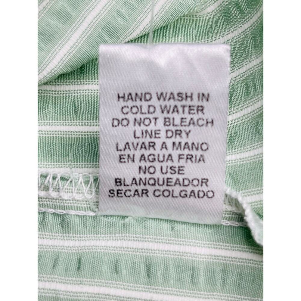 Entro sage green striped blouse L scalloped collar button front cotton blend - Picture 14 of 15